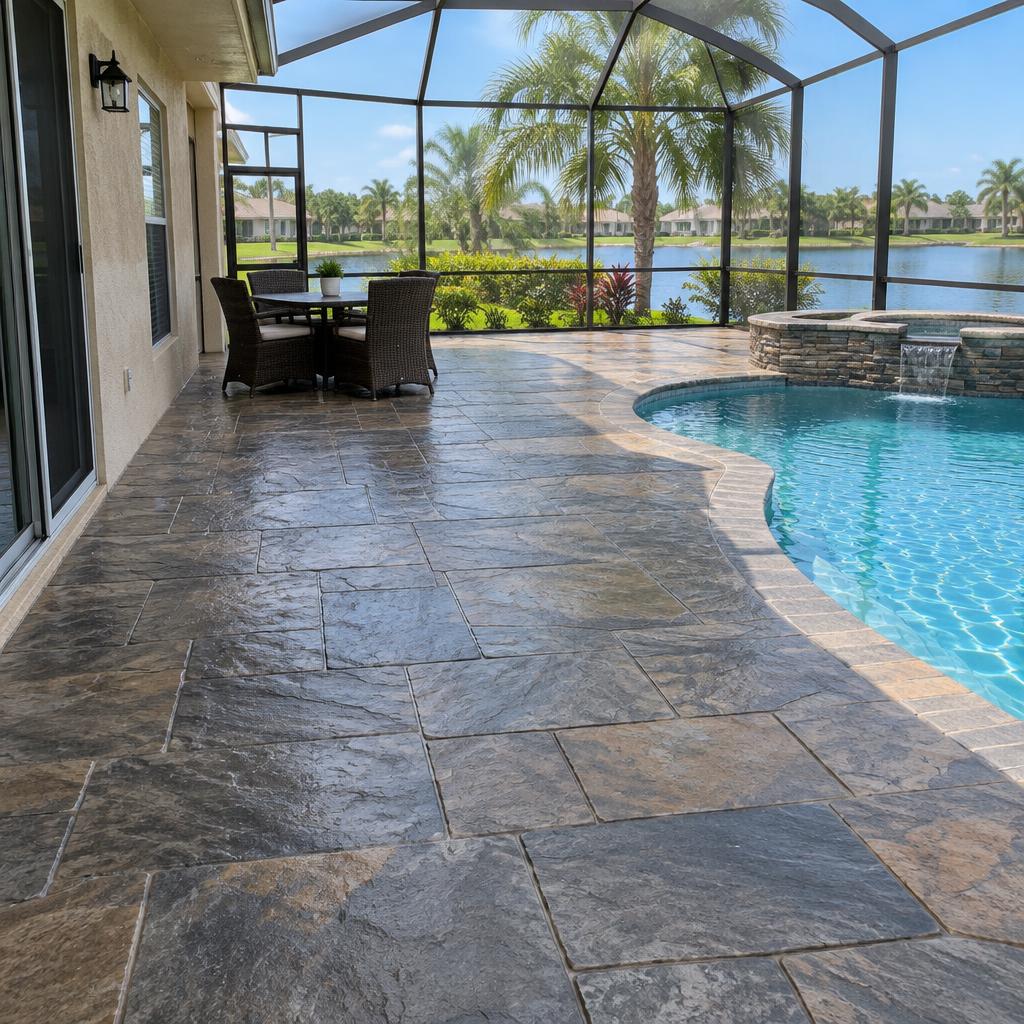 Stamped slate pool deck near Citrus Springs, FL